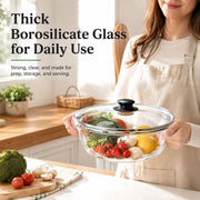 6 QT Large Glass Mixing Bowl with Lid for Sourdough Bread Making & Proofing | Thick Glass Salad Bowl Extra Large Glass Bowl for Baking Food Prep Dishwasher Microwave Freezer Safe Clear Dough Rising