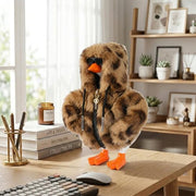 7inch Desk Goose Outfits, Mini Desktop Goose Clothes with Sunglasses & Necklaces, Brown Leopard Plush Hoodie Set Accessories for Magnetic Goose Statue (Brown Leopard)