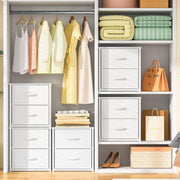 DAOUTIME 2-Pack Stackable Storage Drawers (4 Drawers Total), White Closet Organizer with Wooden Top & Metal Frame, Freestanding or Stackable Dresser for Bedroom, Living Room, Under Bed