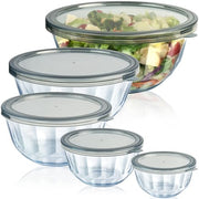Glass Mixing Bowls with Airtight Lids, 5 PCS Thick Glass Nesting Bowls | Serving bowl For Kitchen Baking, Meal Prepping and Salad, Bpa Free Dishwasher Microwave and Oven Safe, 0.5/0.8/1.6/2.7/4.4 Q