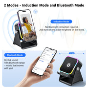 Induction Speaker with Phone Stand 5 in 1 Wireless Bluetooth Audio Black | Phone Speaker Amplifier for iPhone & Android with RGB Light and USB Wired Charging, Birthday Gift for Men Women Teens