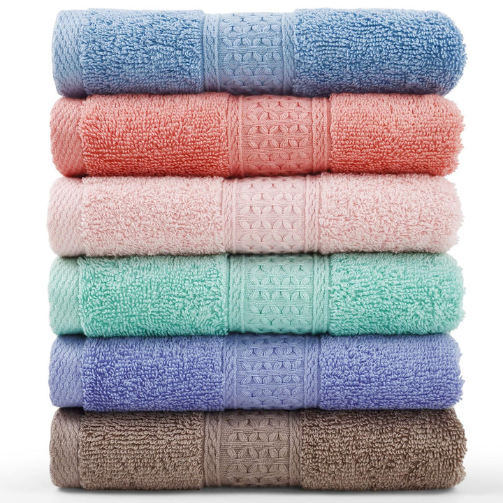 Cleanbear Washcloths Set, 100% Cotton, 6-Pack Wash Cloths, 13” x 13” | Soft Large Cotton Washcloths for Showering, Face, Body, Highly Absorbent 6 Colors Bathroom Washcloths Set