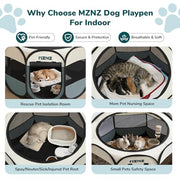 MZNZ Dog Playpen, Portable Cat Playpen Crate Indoor for Dogs Cats Rabbits, Foldable Small Animal Guinea Pigs Bunny Cage Enclosure for Outdoor, Pop Up Dogs Cats Tent Kennel with Carrying Case, Grey