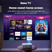 Aurzen Roku TV D1R Smart Portable Outdoor Projector with WiFi and Bluetooth | Roku TV Built-in, All Top Apps, 1080P FHD, DoIby Audio, Auto Focus & Keystone, Zoom, Mini Projector for Home & Outdoor Movies