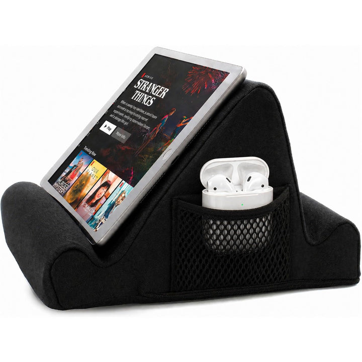 Brookstone Tablet Lap Cushion - Tablet and Phone Holder for Bed, Flights, and Travel, Two Angled Memory Foam Lap Desk for Reading and Hands Free Viewing, Compatible iPad and Kindle Accessories, Black