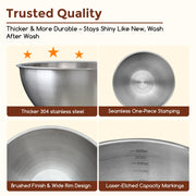 Gronivex Stainless Steel Mixing Bowls Set, 3-Piece (1.5, 2.2 & 3.4 Qt) | Food-Grade Metal, Dishwasher safe，Stackable Nesting & Space-Saving – For Kitchen Baking, Salads, Meal Prep, RV & Camping