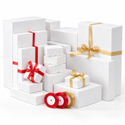 HAPWAVE 22 Pack White Gift Boxes with Lids, 5 Sizes Cardboard Present Boxes | 2 Extra Large,6 Large, 4 Medium,4 Small, 6 Mini, 3 Ribbon Rolls. Wrapping Boxes for Christmas, Holidays and Birthdays