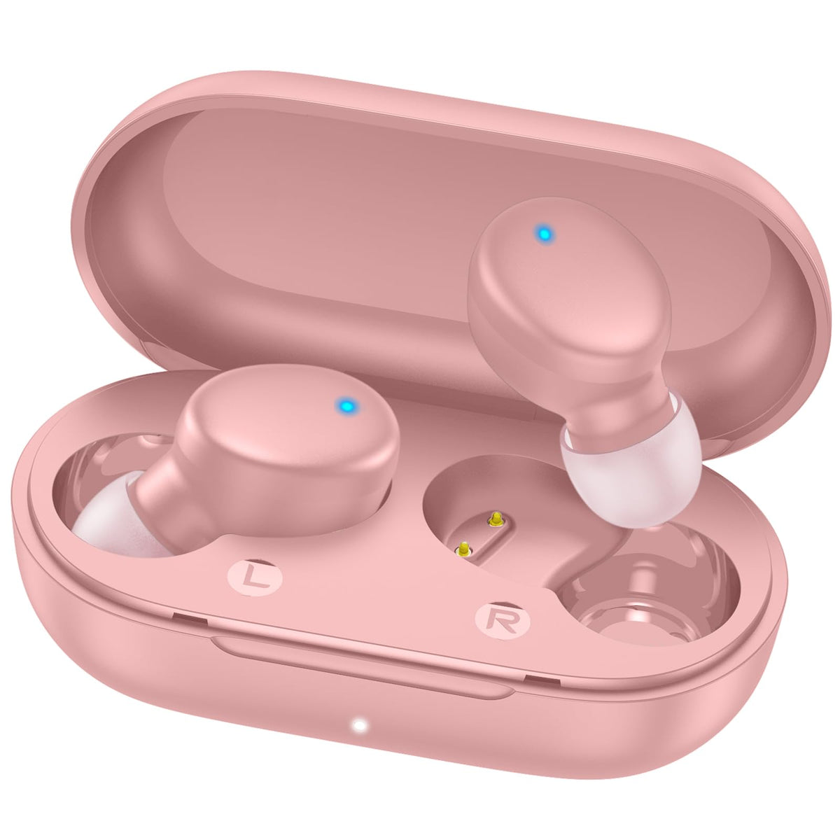 MOZOTER Mini Wireless Earbuds Bluetooth 5.3 in Ear Headphones Headsets | Light Weight,60Hrs Playtime Ear Buds with Charging Case,Smart Touch Control,Premium Sound with Deep Bass for Sport-Pink