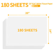 180 Sheets White Tissue Paper for Gift Bags Packaging Crafts 14 X 20 Inches | Tissue Paper Bulk for Wrapping Wedding Christmas Halloween Birthday Holiday Decorative Diy Project PSISO