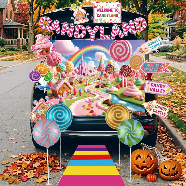 Bmmff Halloween Candy Land Trunk or Treat Car Decorations Kit for SUV，Trunk or Treat Car Archway Garage Decoration，Halloween Car Decorations Outdoor Arch Entrance