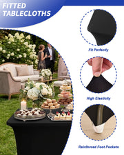 Fixwal 2 Pack 6FT Black Tablecloth Rectangle Spandex Fitted Table Cover | Fit for 6 Foot Rectangle Table, Washable Stretch, Ideal for Party, Wedding, Buffet, Halloween Decoration, Vendor Booth
