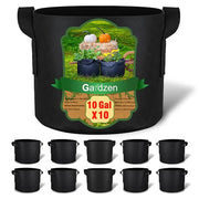 Gardzen 10-Pack 10 Gallon Grow Bags Fabric Pots with Heavy Duty Handles | Excellent Drainage & Breathability, Thickened 300G Nonwoven Fabric, BPA Free, Durable for Vegetable & Flower Growing