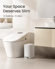 Cesun Small Bathroom Trash Can with Lid Soft Close & Pedal, 1.3 Gal, White | Removable Inner Bucket, Slim Stainless Steel Garbage Can for Bedroom/Office, Included 5 Trash Bags, Hidden Bag, Built to Last