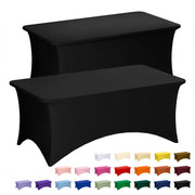 Fixwal 2 Pack 6FT Black Tablecloth Rectangle Spandex Fitted Table Cover | Fit for 6 Foot Rectangle Table, Washable Stretch, Ideal for Party, Wedding, Buffet, Halloween Decoration, Vendor Booth