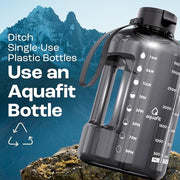 AQUAFIT 1 Gallon Water Bottle with Time Marker | BPA Free 128 oz Water Bottle with Straw and Chug Lids - Leakproof Gym Water Bottle with Carry Handle (Gray)