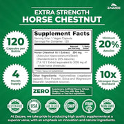 Zazzee Extra Strength Horse Chestnut 10:1 Extract, 20% Aescins, Vegan | 120 Capsules, 4 Month Supply, Aesculus Hippocastanum, Healthy Circulation & Blood Flow Support, Non-GMO, Made in the USA