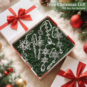 Crystal Christmas Tree Ornaments, Clear Acrylic Snowflake & Icicle, 18pcs | Faceted acrylic catches and reflects tree lights with icy sparkle, creating a crystal-like glow on snowflake & icicle shapes