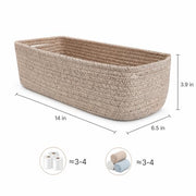 Zenlyzoo Toilet Paper Basket for Toilet Tank, Oatmeal, 1 Pack | Small Cotton Organizer, Rectangle, 14 x 6.5 x 3.9 in, Open Top, 2 Inside Handles, Machine Washable, Foldable