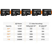 Amazon Basics microSDXC Memory Card with Full Size Adapter, A2, U3, Read Speed up to 100 MB/s, 128GB, Black