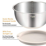 Wildone Mixing Bowls with Airtight Lids Set, 5PCS Stainless Steel Nesting Bowls with Grater Attachments & Non-Slip Bottoms, Size 5, 3, 2, 1.5, 0.63 QT, Great for Mixing & Serving, Khaki
