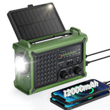 Emergency Weather Radio with Large Solar Panel, Real 12000mAh Battery | Efficient Hand Crank, AM/FM/NOAA Bands, LED Flashlight, Reading Lamp, SOS Alarm & Phone Charger for Camping & Emergencies