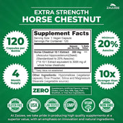 Zazzee Extra Strength Horse Chestnut 10:1 Extract, 20% Aescins, Vegan | 120 Capsules, 4 Month Supply, Aesculus Hippocastanum, Healthy Circulation & Blood Flow Support, Non-GMO, Made in the USA