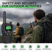Walkie Talkies Long Range for Adults, Rechargeable FRS Two-Way Radio, 2Pack | NOAA weather alert. 1200mAh Li‑ion battery supports USB‑C charging. LED flashlight and VOX hands‑free function for Outdoors.