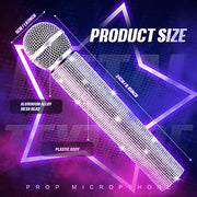 Sanwuta Fake Microphone Prop, Sparkly Bling Rhinestones Mic, Silver | Sparkle Bling Plastic Play Microphone, Pretend Glitter Bedazzled Mic, for Halloween Cosplay Party Costume