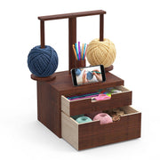 GloTika Wooden Yarn Holder with Double Drawer and 2 Magnetic Spindles | Handcrafted, Tangle-Free Spinning, Anti-Slip Weighted Base, Phone Stand, Easy Assembly, Gift for Knitters, Solid Build