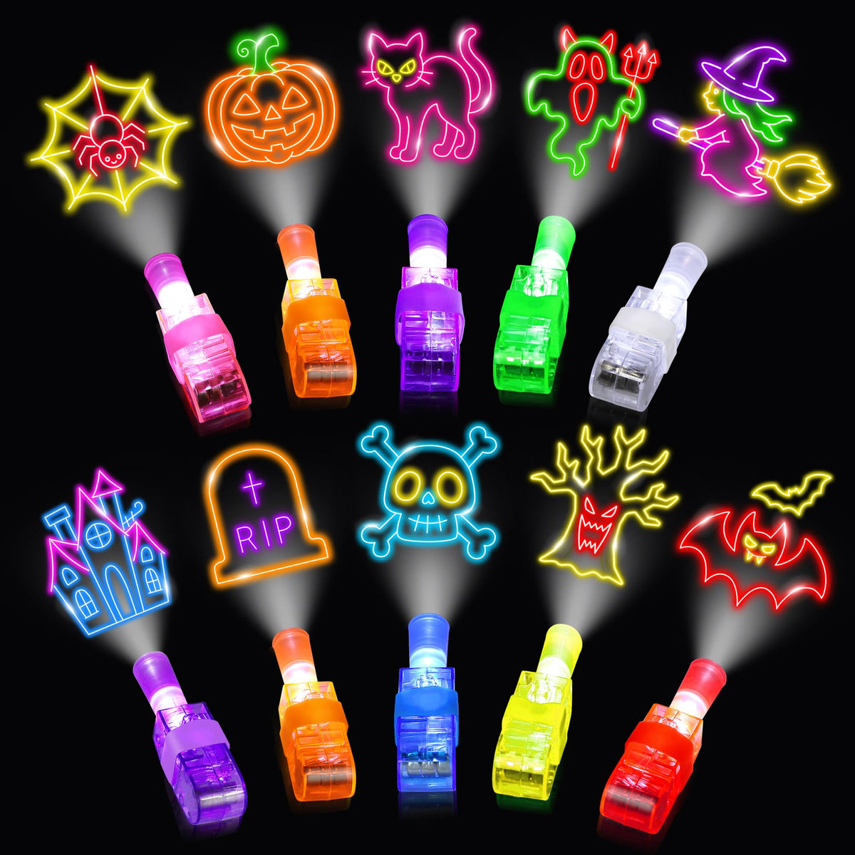 40 Halloween Finger Lights Party Favors for Kids Goodie Bag Stuffers Prizes | Light Up Halloween Toys Bulk Treats Non Candy Classroom Prize Trick or Treat Giveaways Halloween Trinkets Pinata Fillers