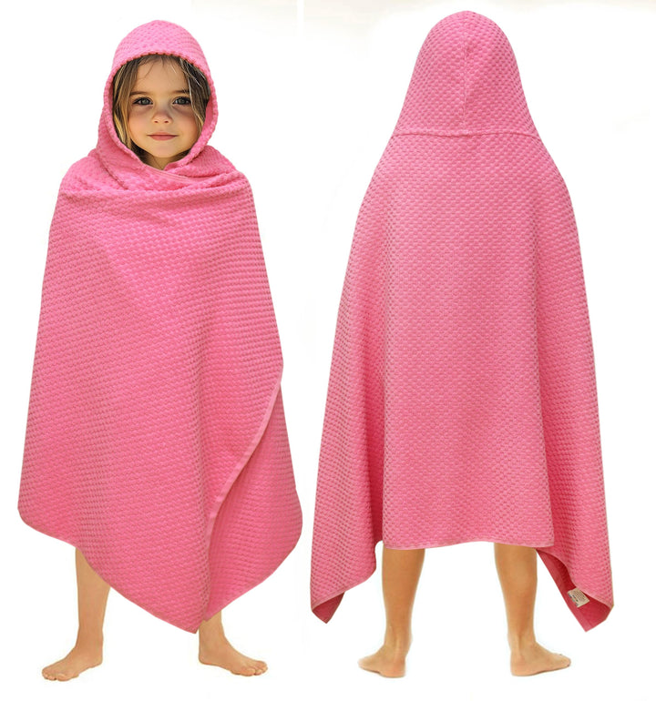 ORIGINAL KIDS Hooded Bath Towel - 100% Cotton Pink Waffle Weave Kids Towel | Oversized 30x56 Large Terry Towel Bath Wrap with a Hood for Kids Toddlers - Super Absorbent Quick Dry Shower Pool Beach Towel