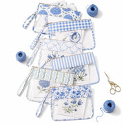Sabary 6 Pack Blue Floral Needlepoint Project Bag Bow Pouch 11" x 13.8" | Needlepoint Pouches Clear Waterproof Zipper Sewing Craft Organizer Storage Gift for Embroidery Quilter Crafter Art Stitching
