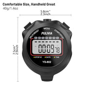 PULIVIA Stopwatch Timer, Digital Stop-Watch for Sports, Black | Multi-function Stopwatch with Single Split/Lap Timing, Button Beep Alarm Clock, Ideal for Coaches Kids PE-teacher