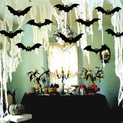 12Pcs Large Halloween Hanging Bats Decorations Outdoor, Flying Bats with Glowing Eyes for Halloween Tree Hanging Decorations Outside