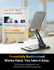 LISEN iPad Stand Tablet Holder for Desk, Kindle Accessories Stand for Apple | iPhone Duo iPad Accessories, Fold Portable Monitor Stand, Phone Stand Desk Accessories Offices Essentials, Gifts for Wo Men