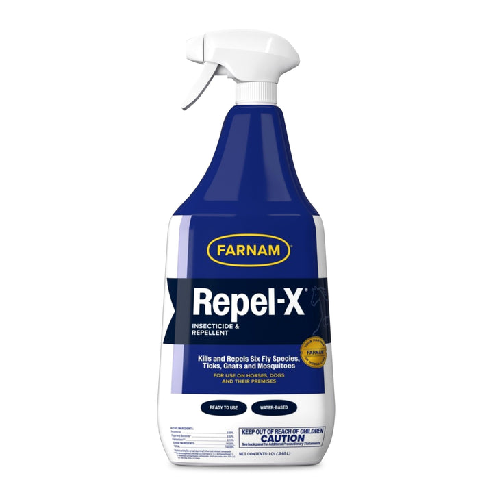 Farnam Repel-X Fly Spray for Horses, Ready To Use, 32 fl oz Spray | Ready-to-use fly spray for horses and dogs that kills and repels flies, mosquitoes, gnats and ticks.