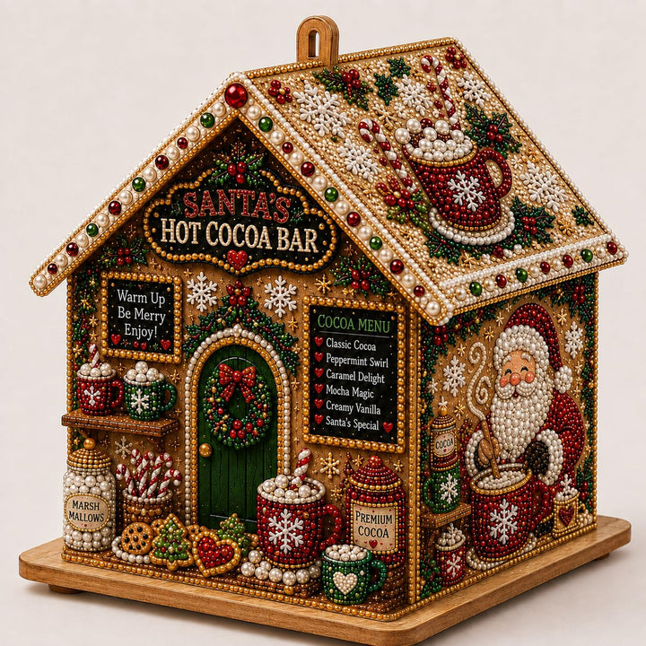 3D Wooden Christmas House Diamond Art Kit, Pearl Rhinestone DIY Ornament | Pearl Ornament, Diamond Painting, Holiday Decor, 3D Design, Adult Craft Kit