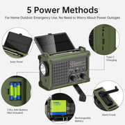 Solar Radio Emergency Hand Crank 12000mAh with Clear Signal | AM FM NOAA Weather Radio Battery Operated with 2-Mode LED Flashlight Cell Phone Charger Dual Outputs SOS