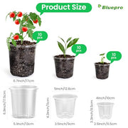 Bluepro Clear Nursery Pots with Drainage Holes, 3.5/4/5 Inch, 36-Pack | Clear PET, 12 Each of 3 Sizes, Root and Moisture Visibility, Flexible, Reusable, Indoor Use, Propagation and Seed Starting