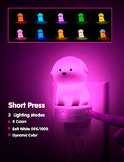 L LOHAS LED Plug in Night Light for Kids, 3D Cute Puppy Night Light | Dusk to Dawn Sensor, RGB+Soft White 3000K Dog Night Light, Christmas Birthday Gift Nightlight for Kids, Room Decor
