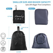 2 Pcs JHX Travel Laundry Bags, Dirty Clothes Organizer【Upgraded】with Handles and Aluminum Carabiner for Travel, Camp, Fitness, and Students (Black&Grey) 24"L x 21"W