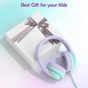 Candy Bila Wired Kids Headphones for School, Over-Ear for Boys Girls | Volume Limiter 85/94dB, HD Stereo Sound, Microphone and Wired Control,Foldable Design, Gradient Purple