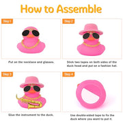 wonuu Car Dashboard Ducks, Saxophone Decor Rubber Duck Car Ornaments with Mini Top Hat Necklace Sunglasses (Light Blue)