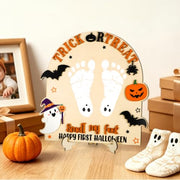My First Halloween Sign Baby's First Halloween Wooden DIY Footprint Keepsake Kit Nursery Decor Baby Milestone Card Funny Trick or Treat Smell My Feet Photoshoot Prop Gifts for Baby Showers