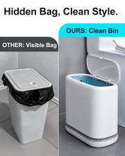 Purexa 2.3 Gallon Slim Small Bathroom Trash Can with Lid, White Dog Proof Garbage Can with Air-Press Bag Expander & Removable Bucket, Narrow Bathroom Waste Basket for Bedroom, Office, Dorm