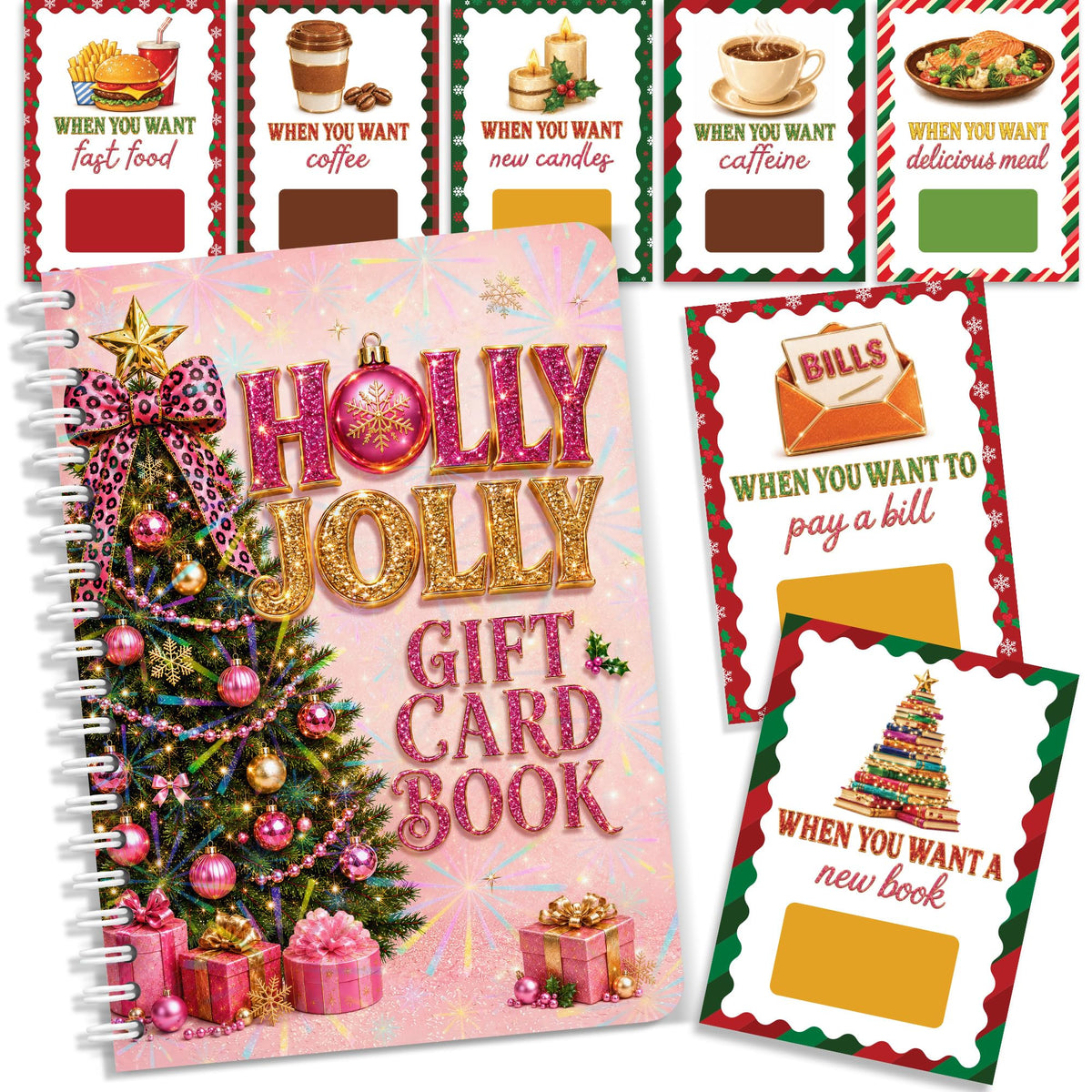 Christmas Gift Card Book for Teen, Adults, Kids, Christmas Gift for Women | Included 20 Pages, 7"x 5", Spiral Bound, 20 Double Sided Sticky Dots