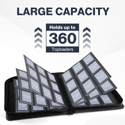 Top Loader Binder 9 Pocket, Holds 360 Toploaders, 100 Toploaders INCLUDED | Toploader Binder for 3" x 4" Rigid Toploaders, Trading Card Binder for TCG, MTG, Sport Cards, PU Leather Cover, Side Loading