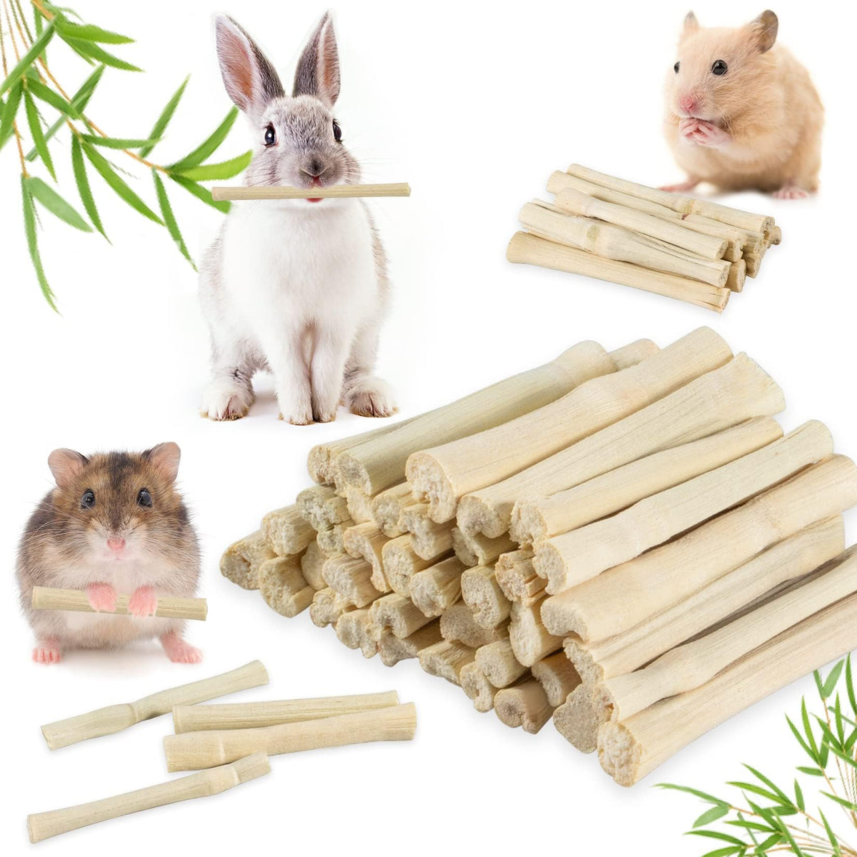 Sukh 240g Rabbit Chew Sticks - Natural Sweet Bamboo Chew for Small Animals | Sweet Bamboo Sticks, Teeth Grinding Treats & Chew Toys for Bunny, Hamster, Rat, Guinea Pig, Chinchilla, Gerbil, Pet Essential