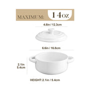 MALACASA Mini Cocotte Set of 4, 14 OZ Ceramic Casserole Dishes with Lids | Single Serving Small Dutch Oven Set, Lasagna, Soufflé, French Onion Soup, Pudding, Oven, Dishwasher Safe with Handles, White