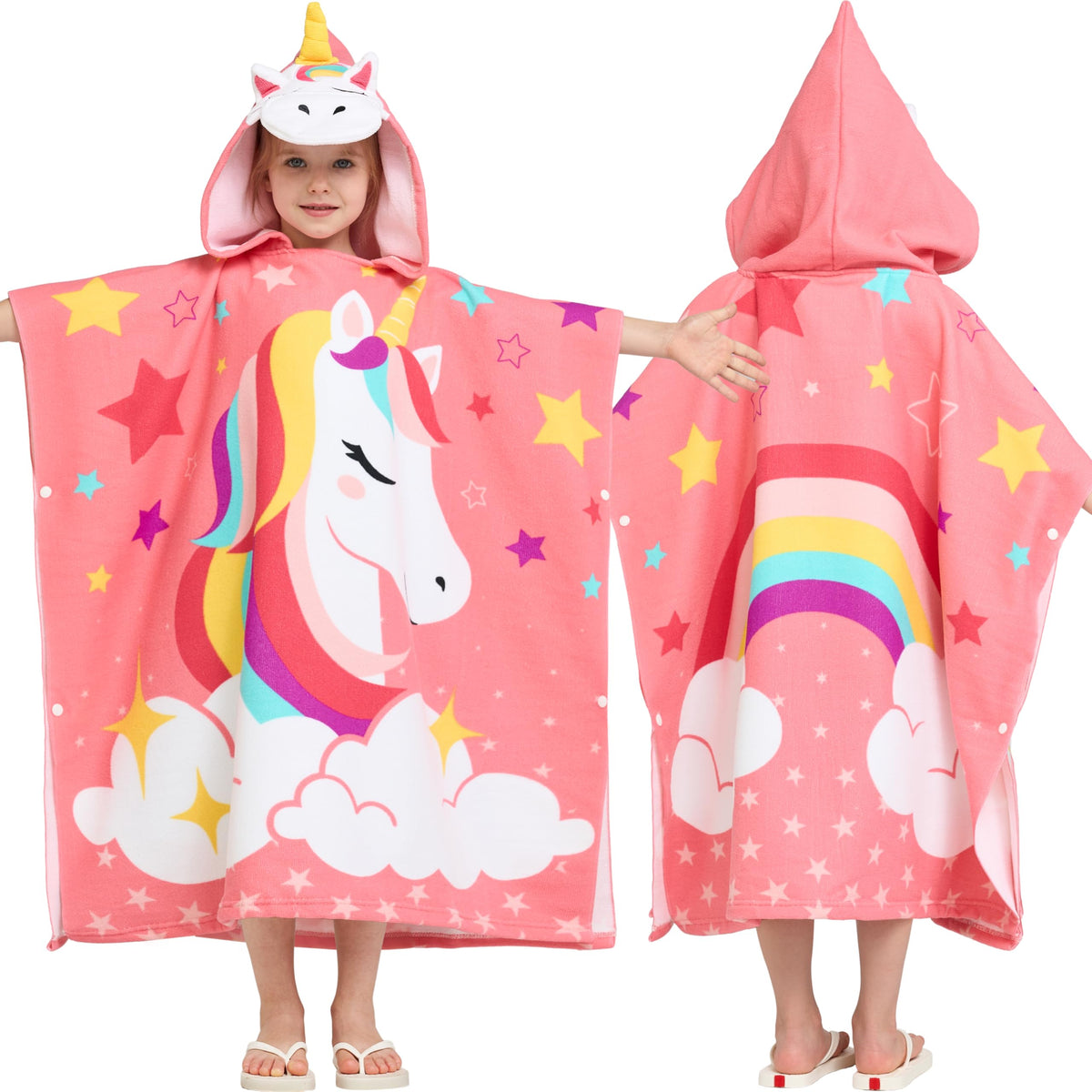 Joiedomi Kids Beach Towels with Hood for 3-10 Years Boys Girls Unicorn Hooded Toddler Bath Towel Poncho Absorbent Quick Dry Soft Microfiber Swim Robe with Backpack Lightweight 30"x30" for Beach Pool